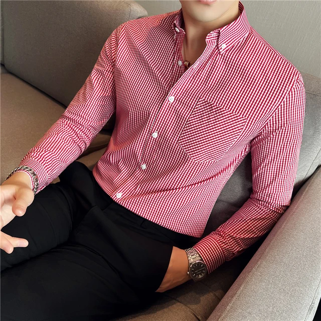 Camisas a cuadros de manga larga para hombre, camisas informales ajustadas  de alta calidad, camisas de vestir formales de negocios, blusa de esmoquin  para fiesta Social, M-4XL - AliExpress