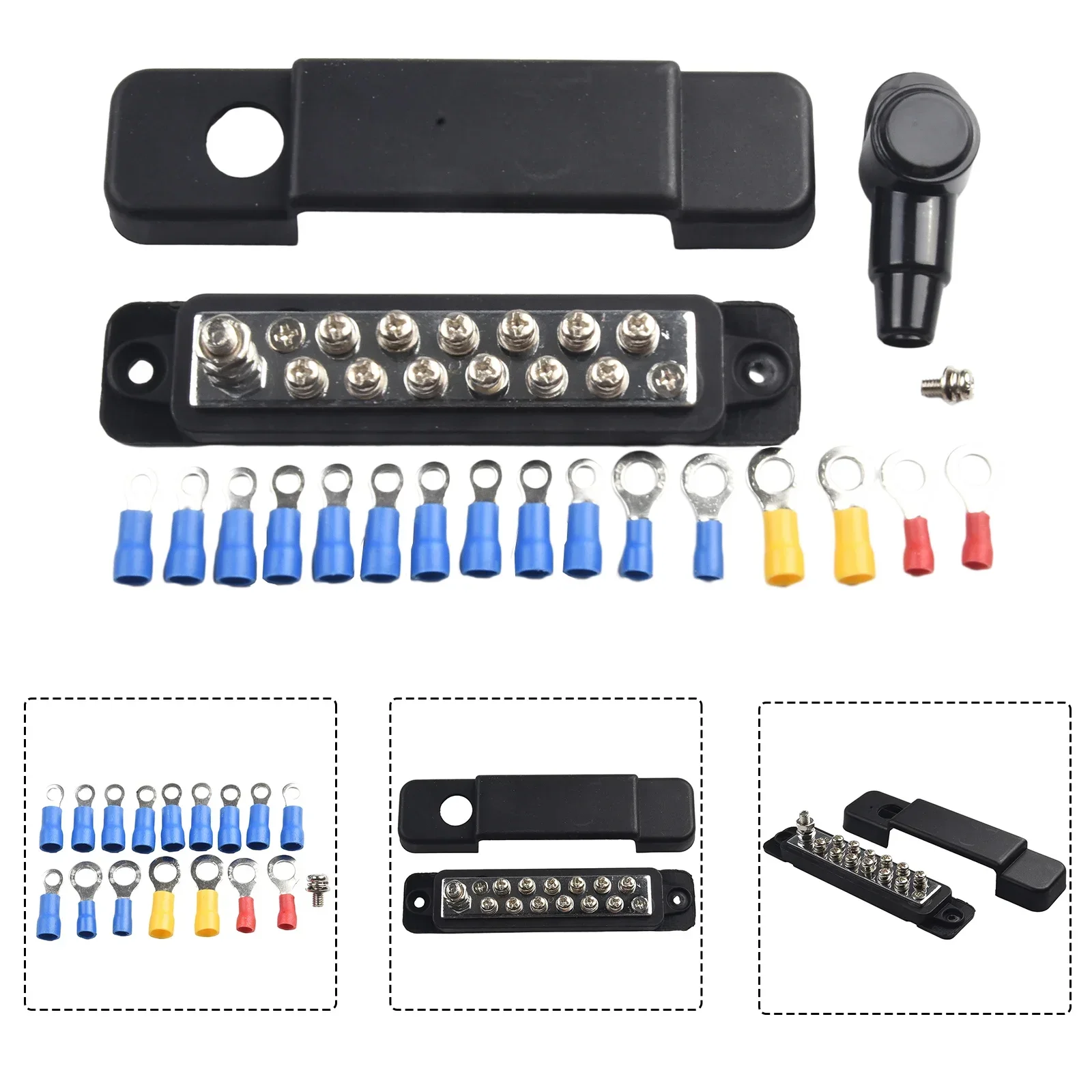 Busbar Power Block 12 Point Busbar Bus Bar Power Distribution Block Positive Negative 180A Black/Red Battery Power Distribution Block Bus Termianl