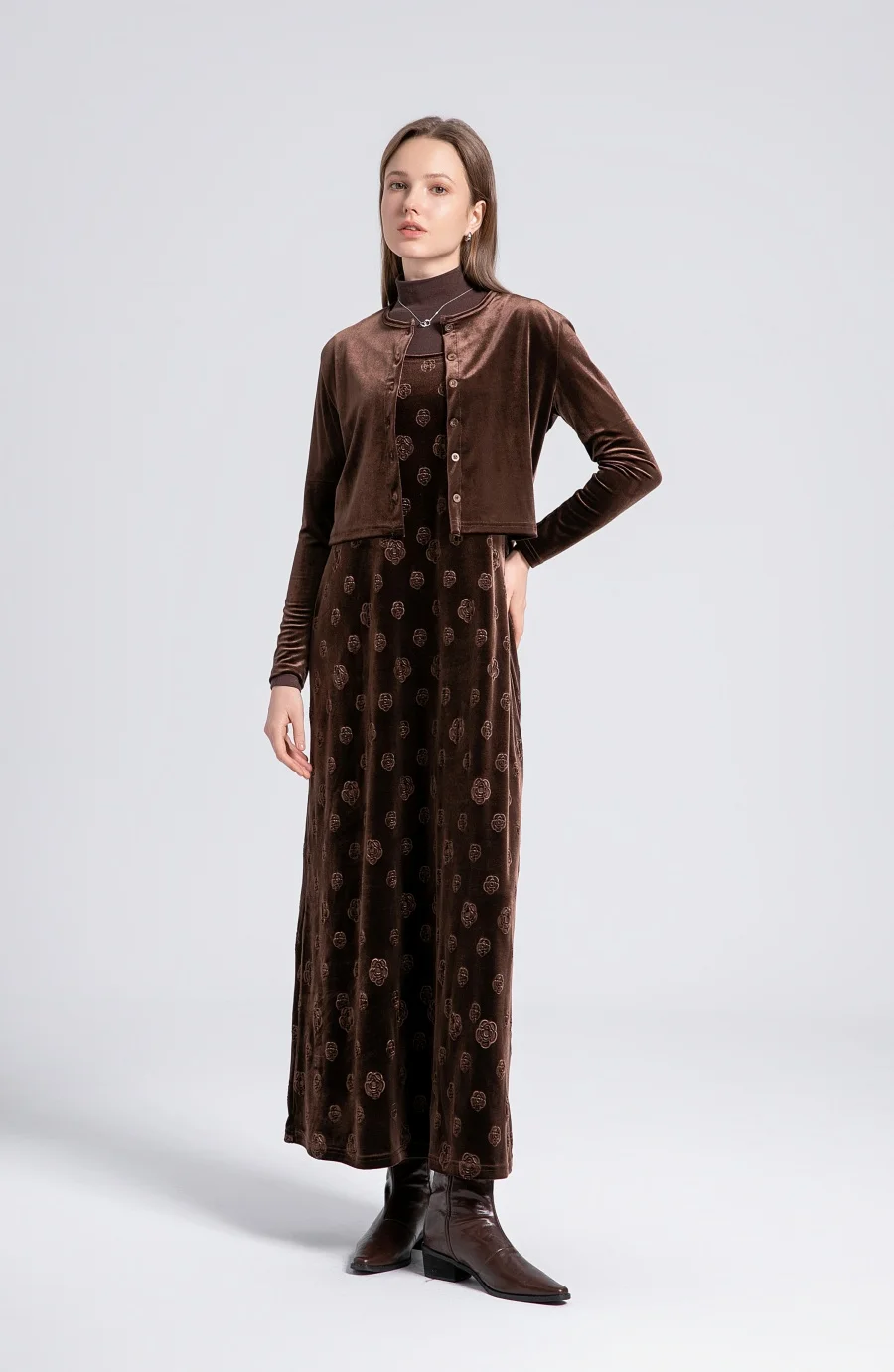 Velvet Womens Dress Set - Adjustable Strap Dress Basic Tops  Cardigan