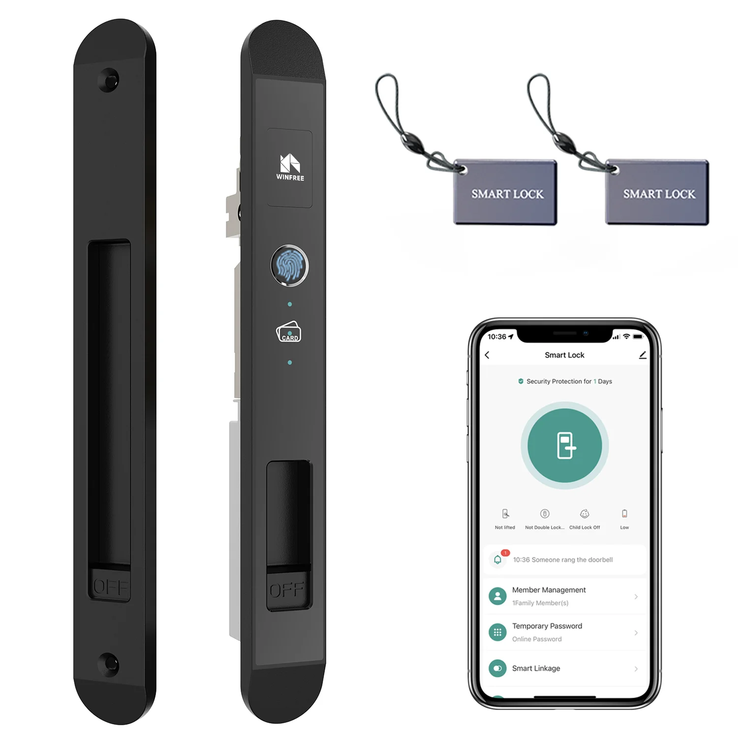 WINFREE Smart Key Pad Fingerprint Sliding Door Tuya Bluetooth Smart Lock Work with Google Home or Alexa Smart Home