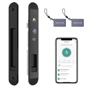 WINFREE SMART Fingerprint Card Key Aluminium Slim Narrow Profile Sliding Door Lock by Google Assistant or Alexa Voice Control 1