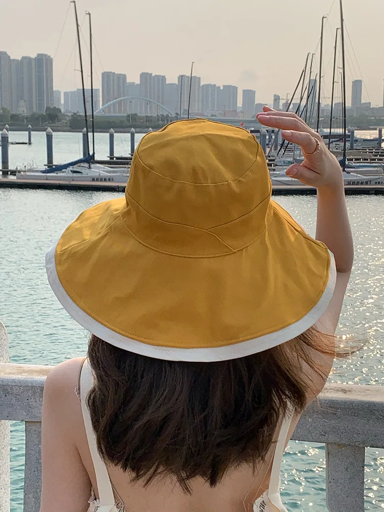 Uv Large Eaves Sun Protection Hat Double-sided Cap Full-face Sun Hat Female Spring Summer Beach Seaside Fisherman