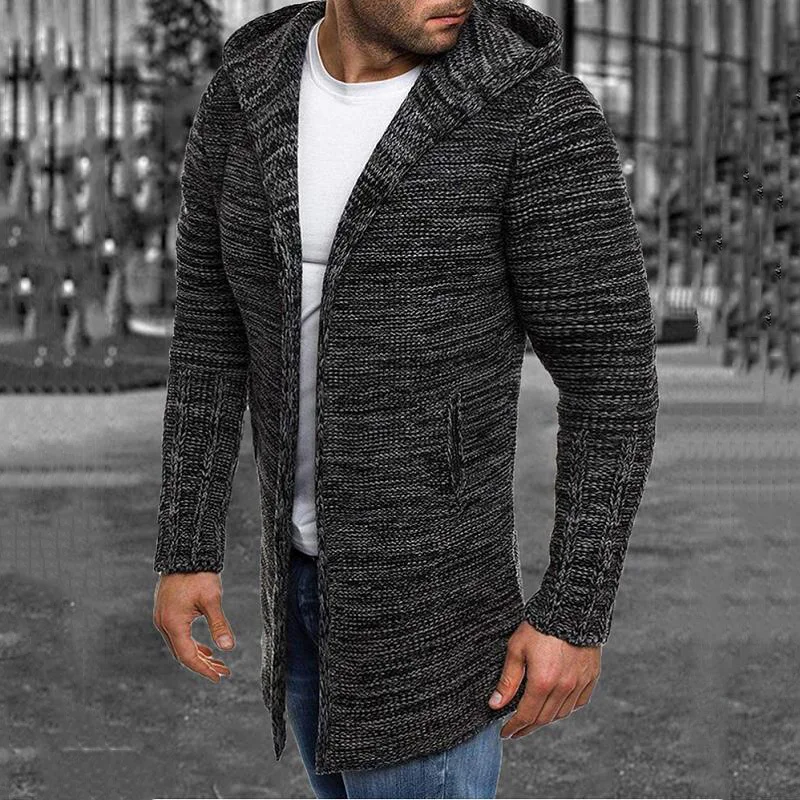 

Men's Slim Lapel Hooded Sweater Autumn And Winter Long Sleeve Cardigan Long Sweater Fashion Cazadora Hombre Ropa De Invierno