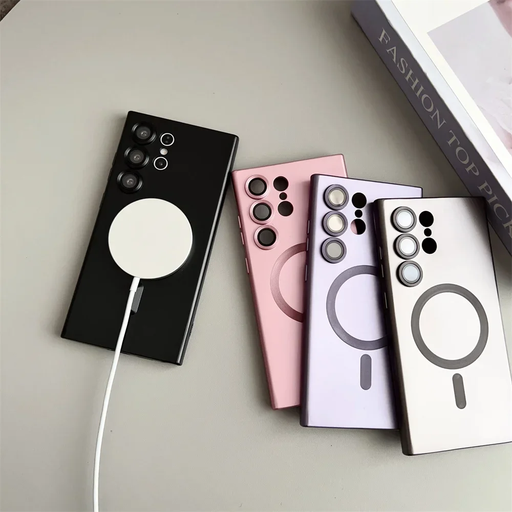 Enhanced Plating Silicone Magnetic Wireless Charging Case with Lens Protection Cover
