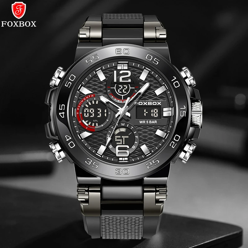 Top Brand FOXBOX Luxury Watches For Men Fashion Digital Wristwatch Military Sport Quartz Man Watch Silica Band Waterproof Clock luxury top quality silica gel strap men watches casual sport wrist watch erkek kol saati часы мужские наручные reloqio clock