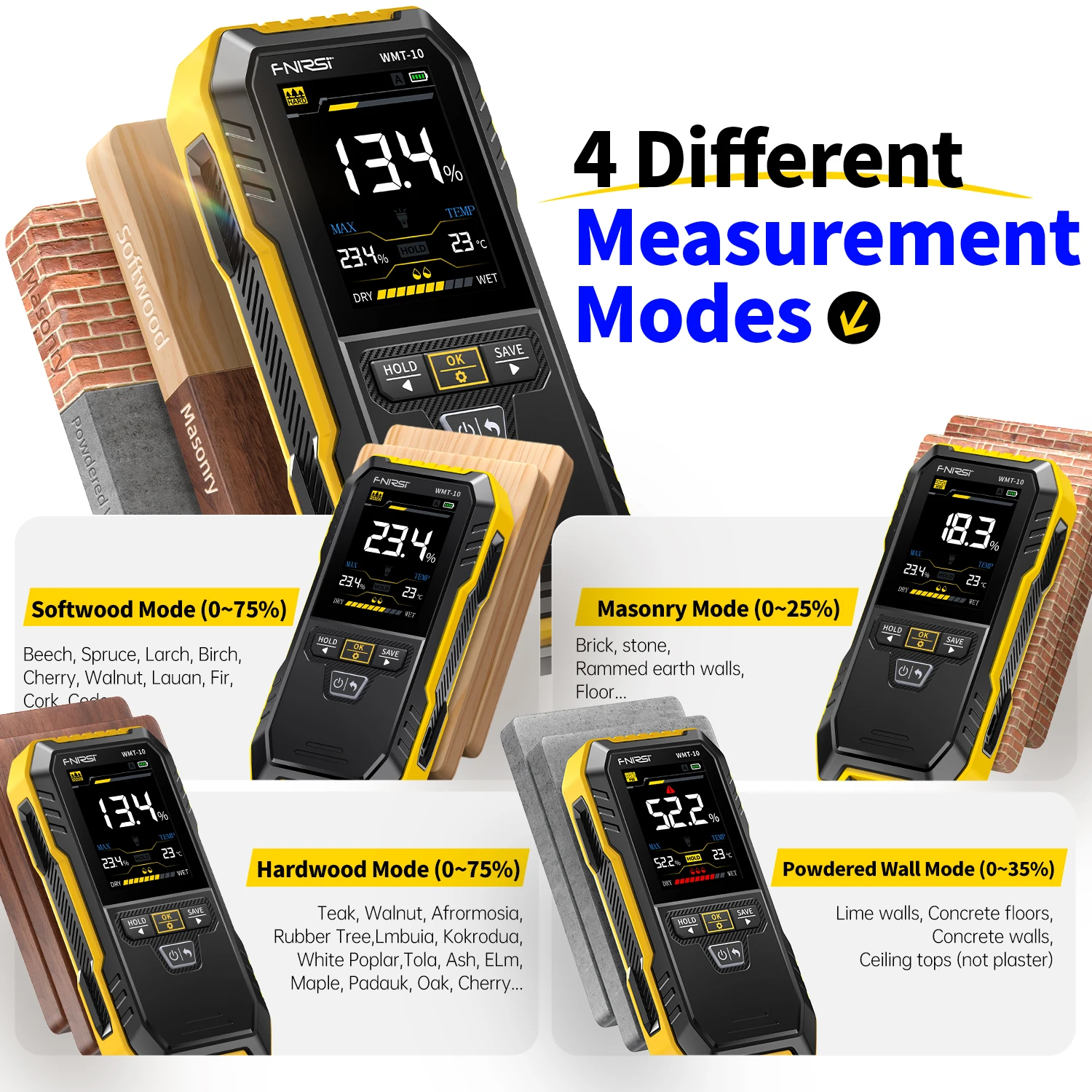 Wood Moisture Meter FNIRSI WMT-10 Inductive Non-contact Timber Damp Wall Detector Non-destructive Humidity Tester