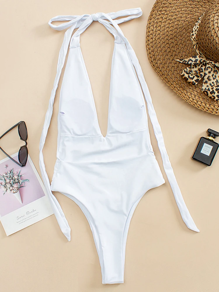 New Sexy Deep V One Piece Swimsuit Women Bandage Backless Swimwear Female Monokini Bathers Bathing Suits Summer Beach Wear