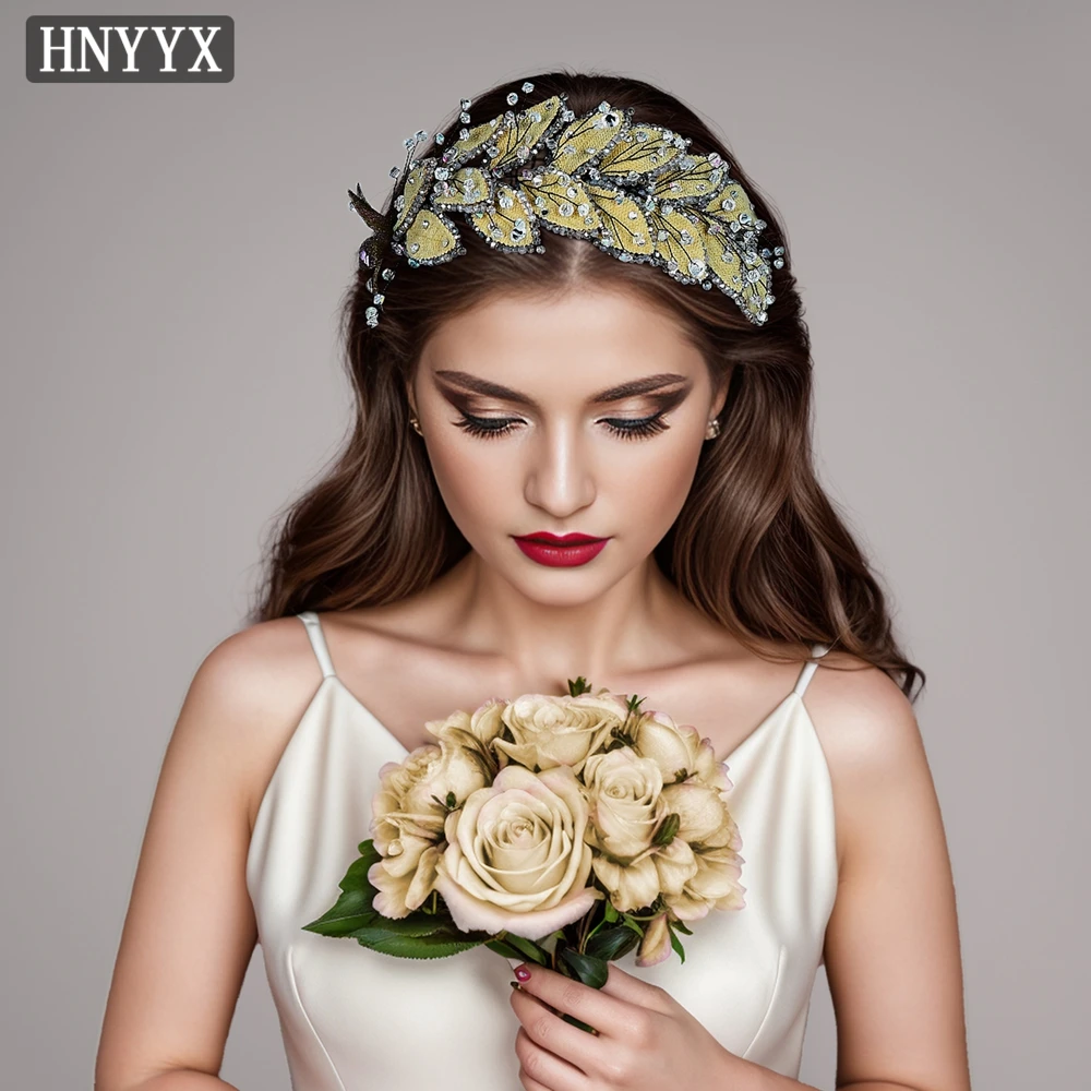 

HNYYX Rhinestone Hair Accessories for Women Vintage Leaf Shaped Headband Wedding Jewelry Headwear Elegant Shiny Head Hoop A201