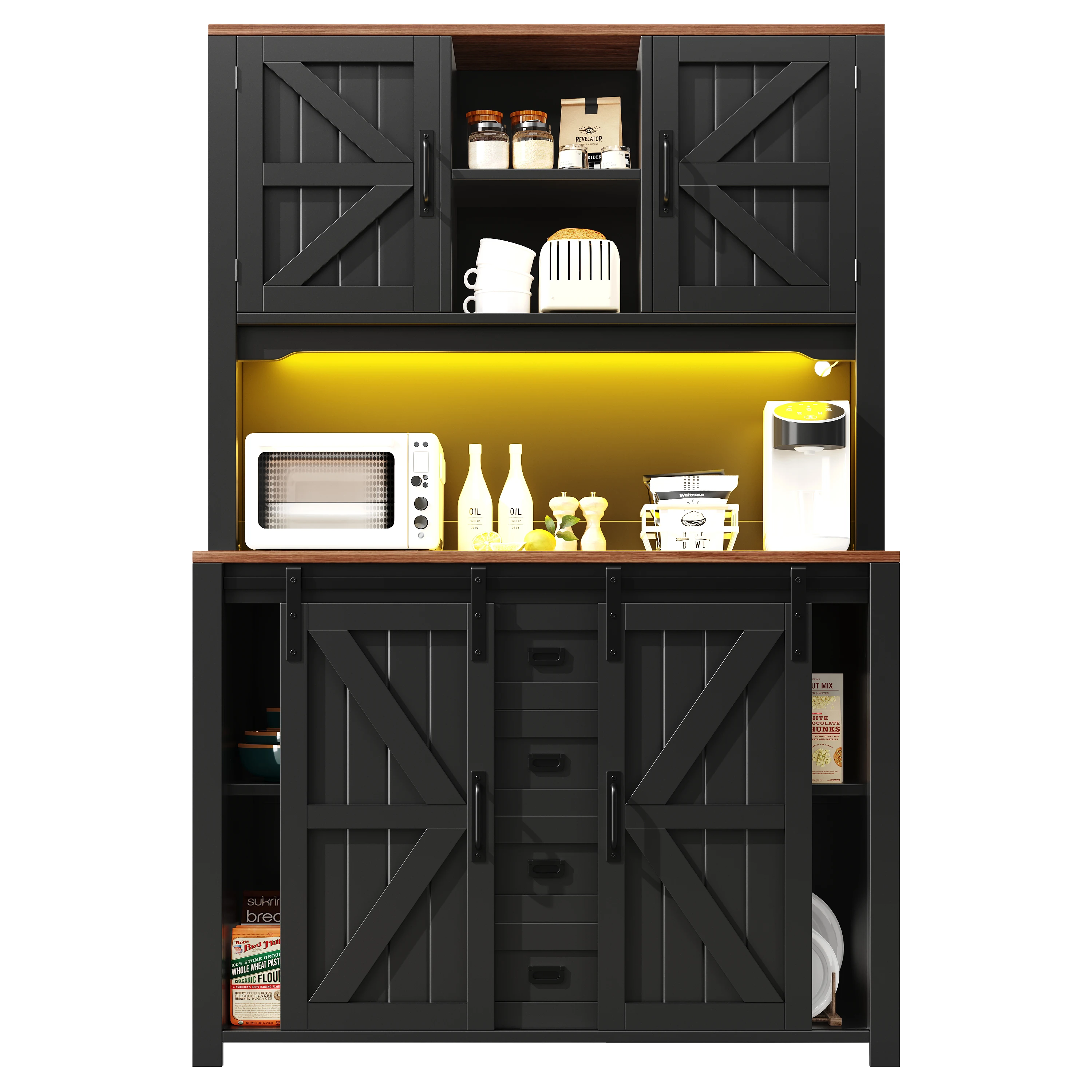 Küchenschränke (115 × 40 × 174,7 cm), hohe Küchensideboards, Sideboards, Küchenschränke mit Schiebetüren und LED-Beleuchtung – Detail 11