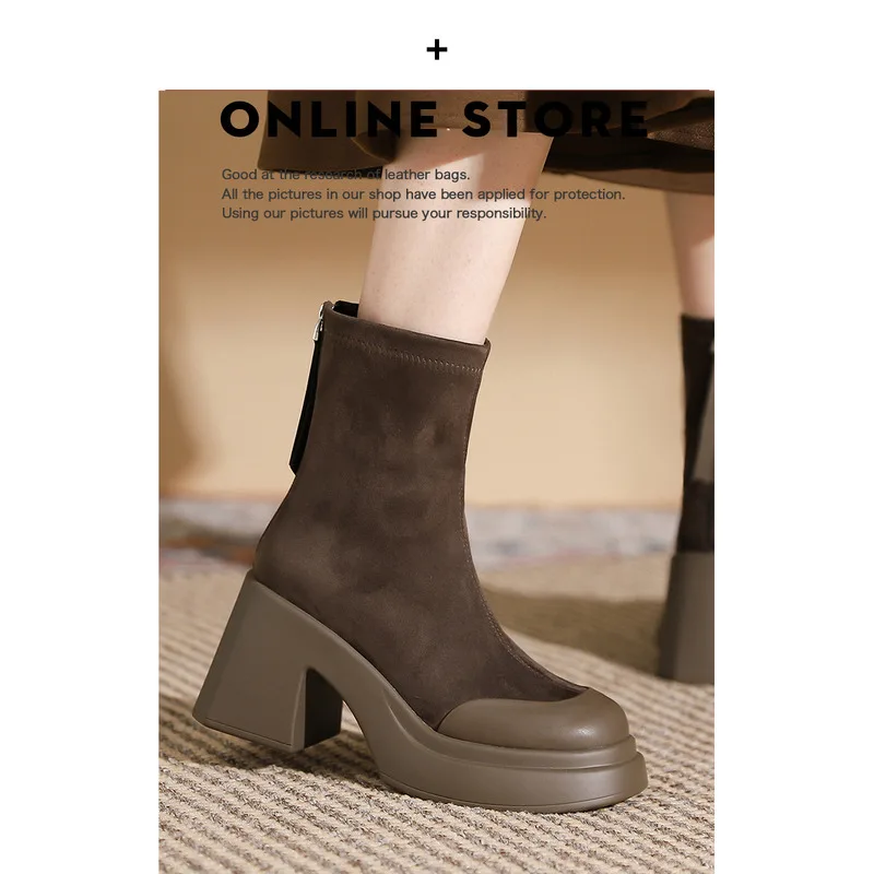 Bottes courtes Martin à talons hauts de 8CM et semelle épaisse pour femmes, bottes fines et élastiques, nouvelle collection 2024_voghion.com