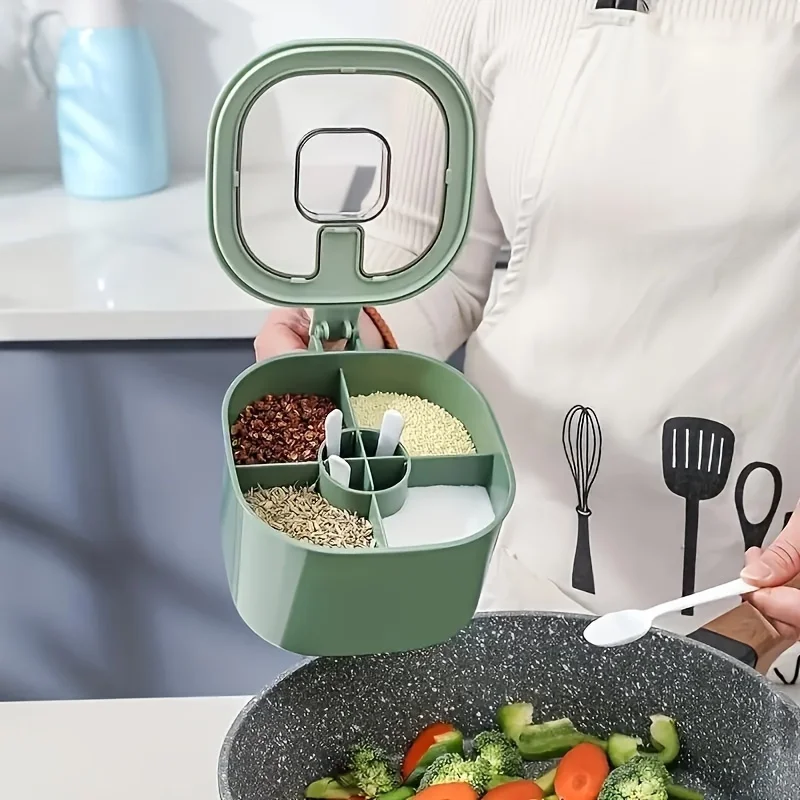 A 4-In-1 Large Capacity Seasoning Box with a Lid And Spoons Comes with Four Spoons for in The Home Kitchen for Salt Containers