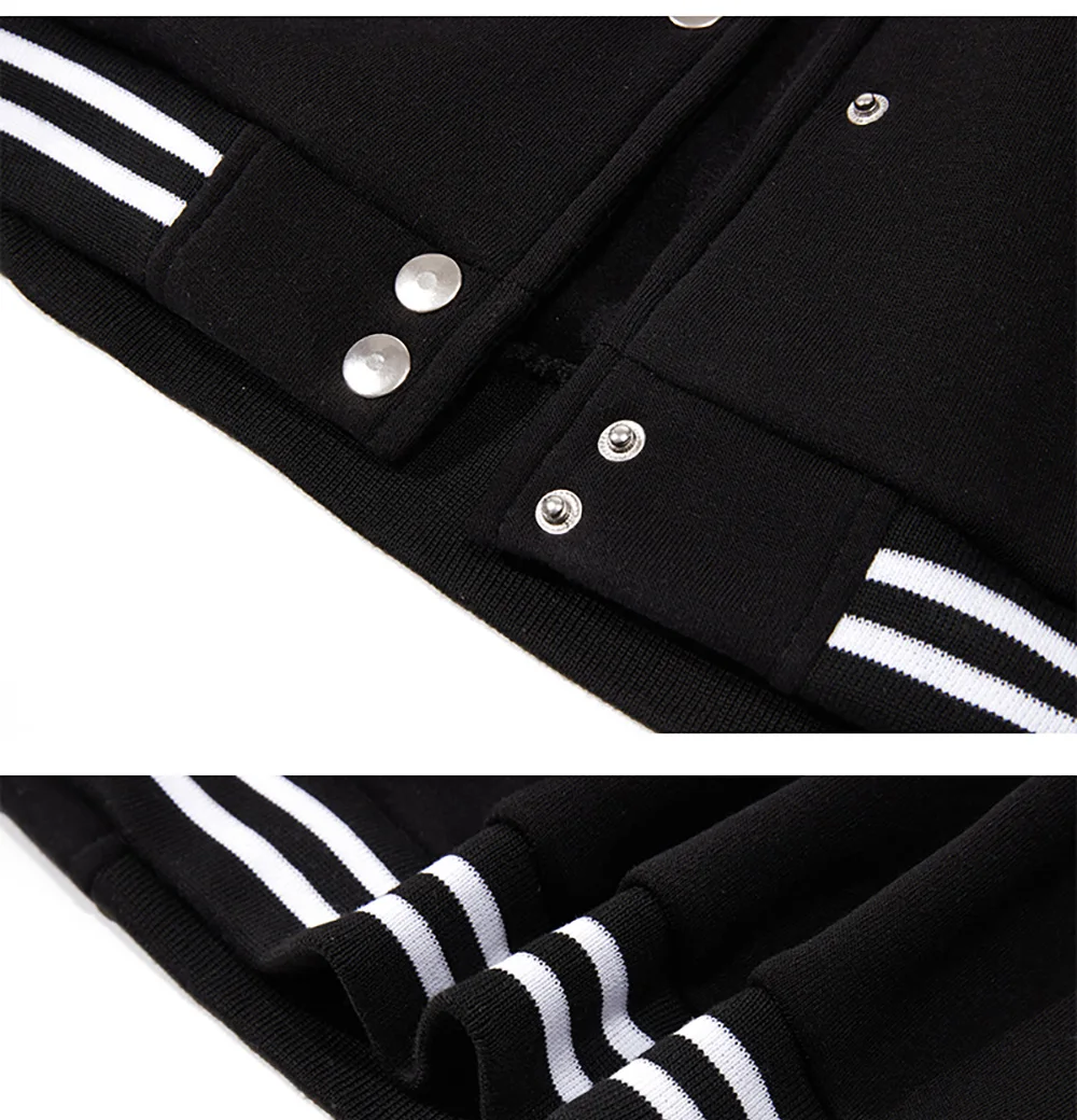 Men's Black & White Oversized Fleece Baseball Jacket View 3