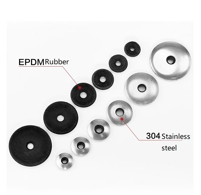 Stainless Steel Washers 10pcs 304 Stainless Sealing Washers EPDM Rubber Waterproof Dustproof Compound Gaskets M4.2 M4.8 M5.5 M6.3 M8 M10 Non-slip Gasket