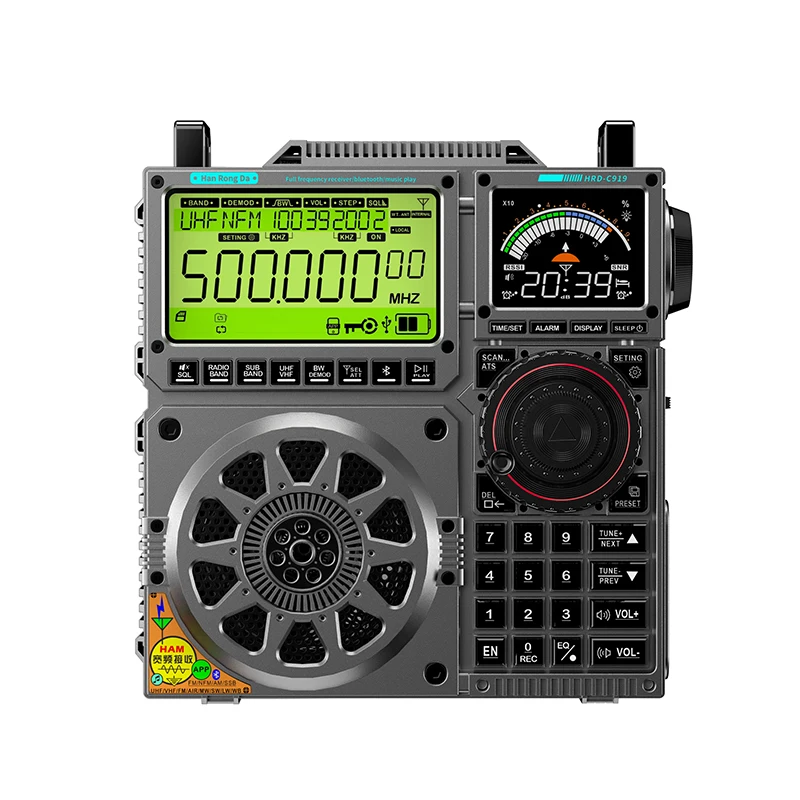 

HRD-C919 AIR FM MW SW Shortwave VHF UHF WB Multi-band Radio Portable Aviation Band Radio Receiver 5000ma Battery