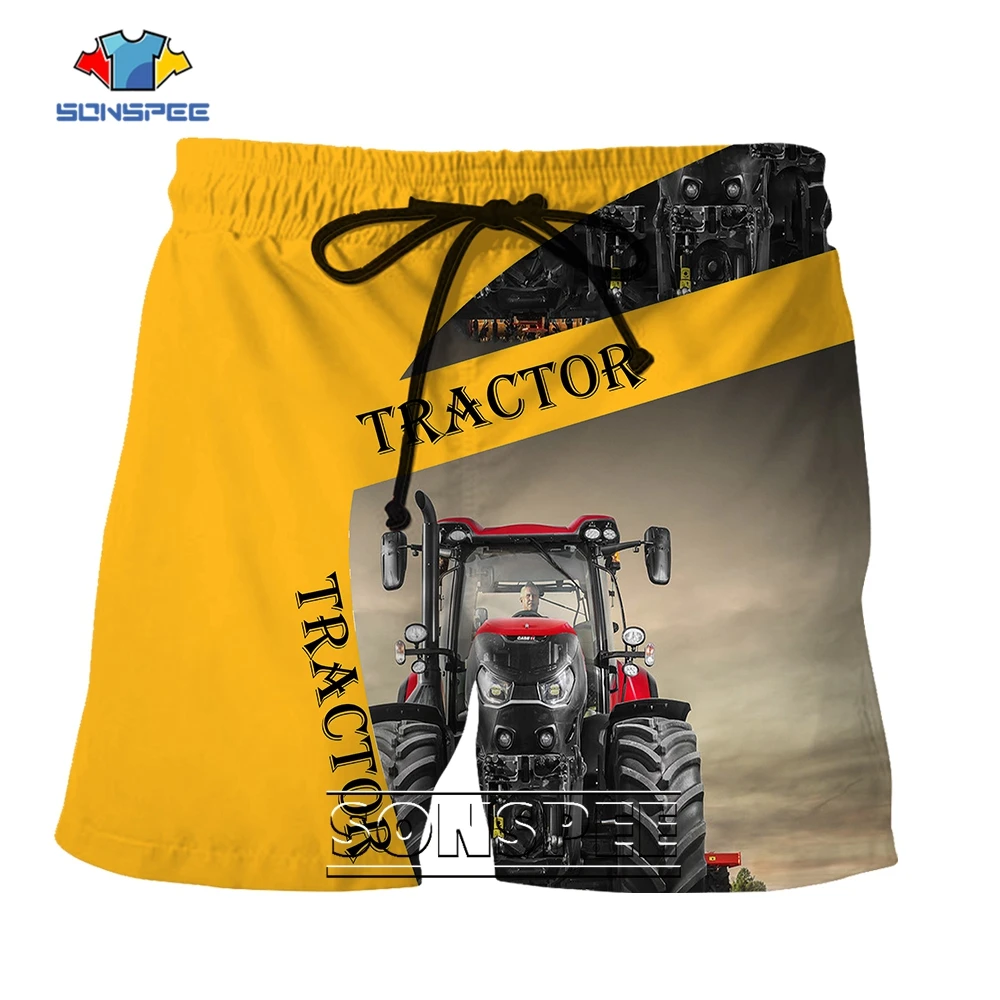 SONSPEE Farm Harvester Harajuku 3D Print Shorts Summer Heavy Truck Car Motor Plus Size Clothing Men Women Yellow Short Pants