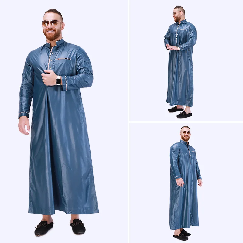 

2023 New Style Men's Clothing Muslim Fashion Middle East Dubai Nationality Stand Collar Long Sleeve Pocket Casua Jubba Thobe