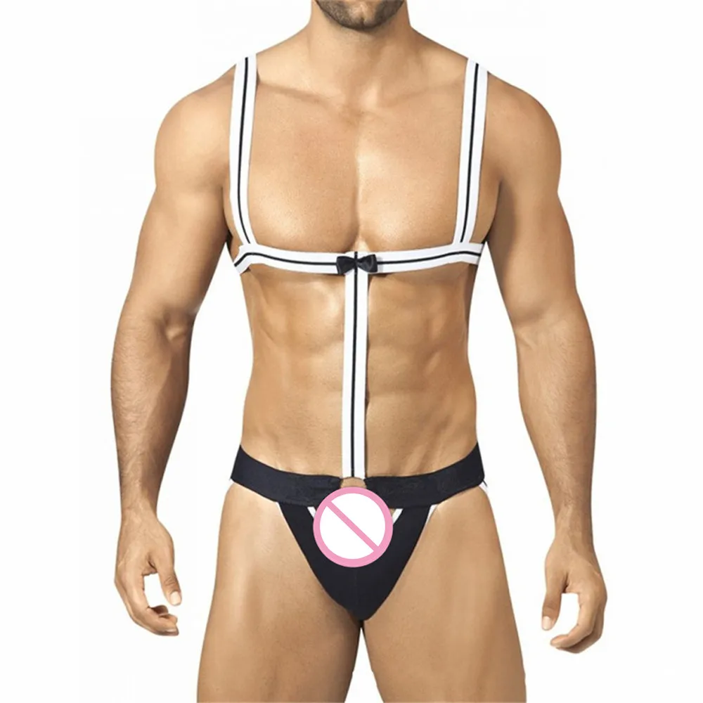Sexy lingerie Panties Briefs Men's hot costumes intimate sexy underwear nightclub DS clothing collar dance wear men's panties