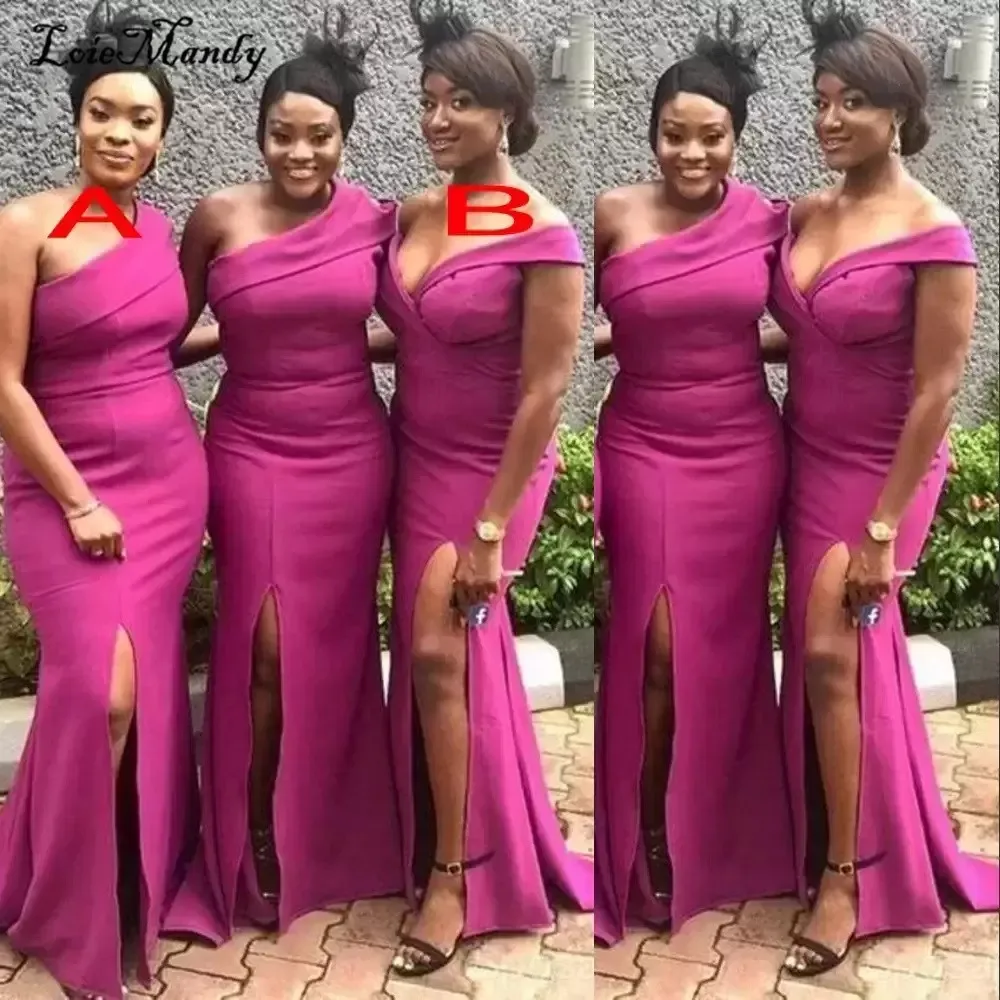 

Side Split Mermaid Bridesmaid Dresses Long Off Shoulder Sheath Wedding Party Dress Formal Plus Size African Maid Of Honor