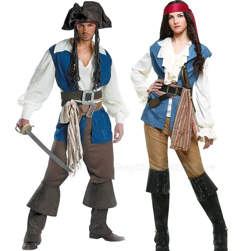 

Women Men Pirate Cosplay Costumes Gothic Jack Captain Pirate Couple Costume Halloween Carnival Masquerade Fancy Outfits Sets