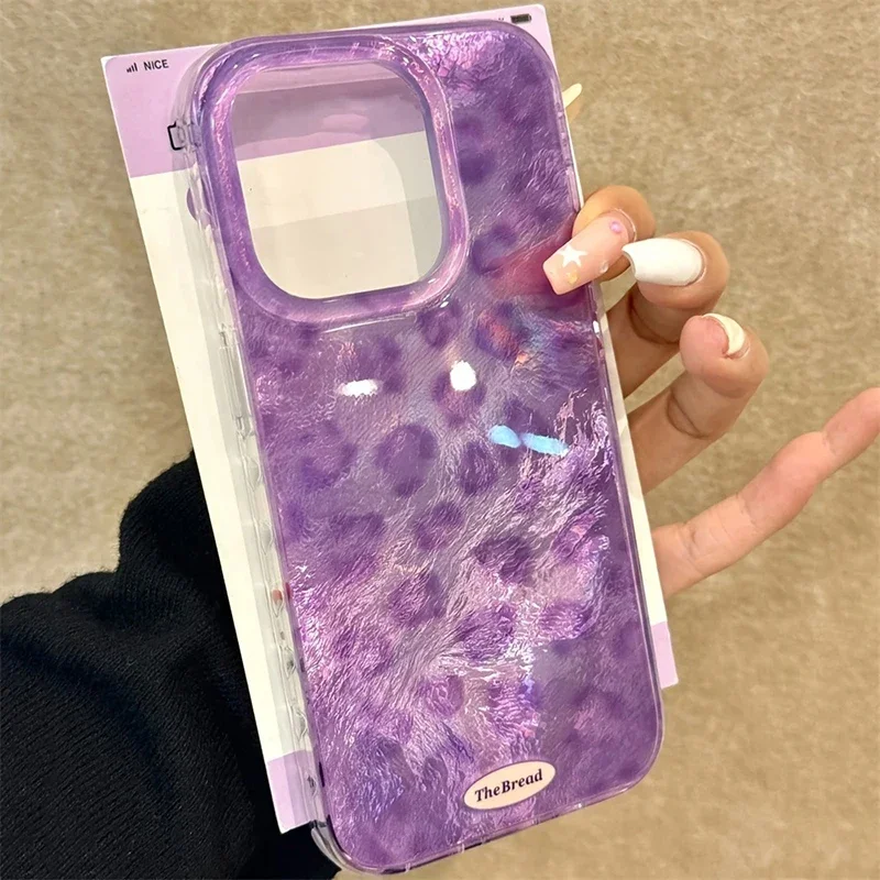 Luxuriöse Handyhülle mit Leopardenmuster und lila Eisriss-Muster für iPhone 17, iPhone 16 Plus, 15, 14, 13, 12, 11 Pro Max, XS, XR