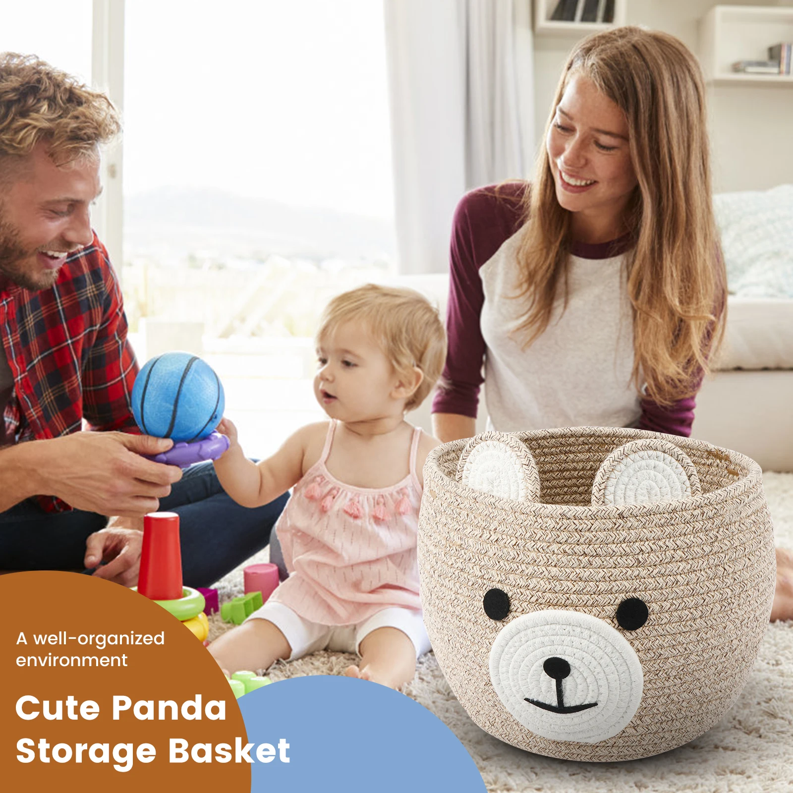 Bear Storage Basket Cotton Corded Rope Multipurpose Sundries Toy Organizer Foldable Household Gift Laundry Basket