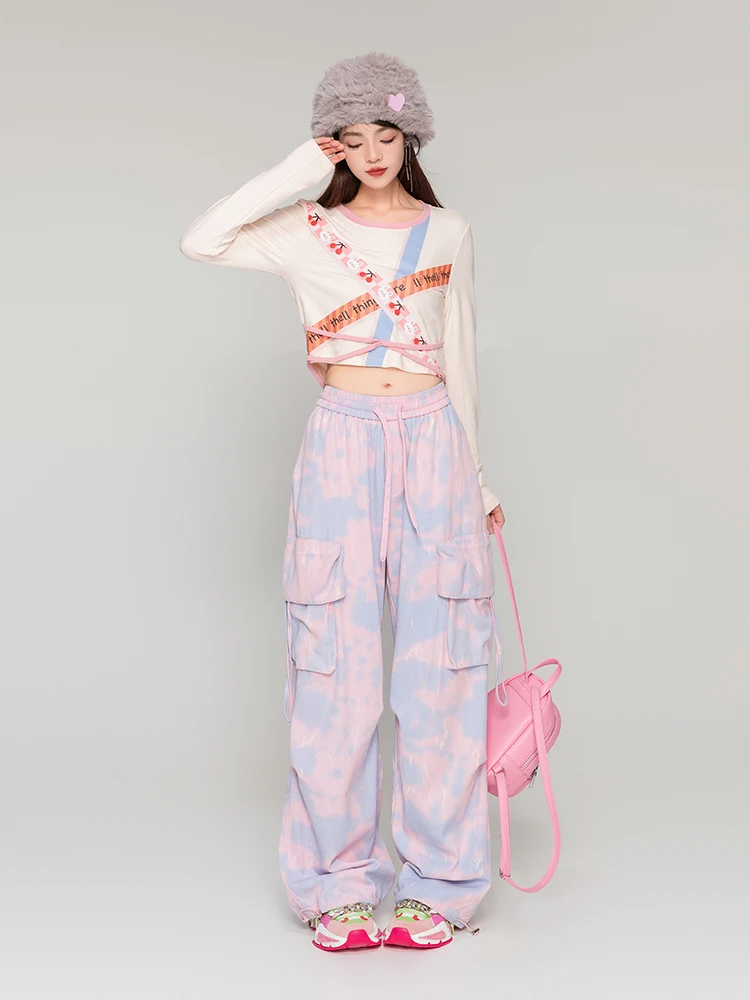 Camouflage Cargo Pants  2024 Spring Summer American Fashion Elegant All-Match Wide Leg Trousers Loose Mop Pants for Women's