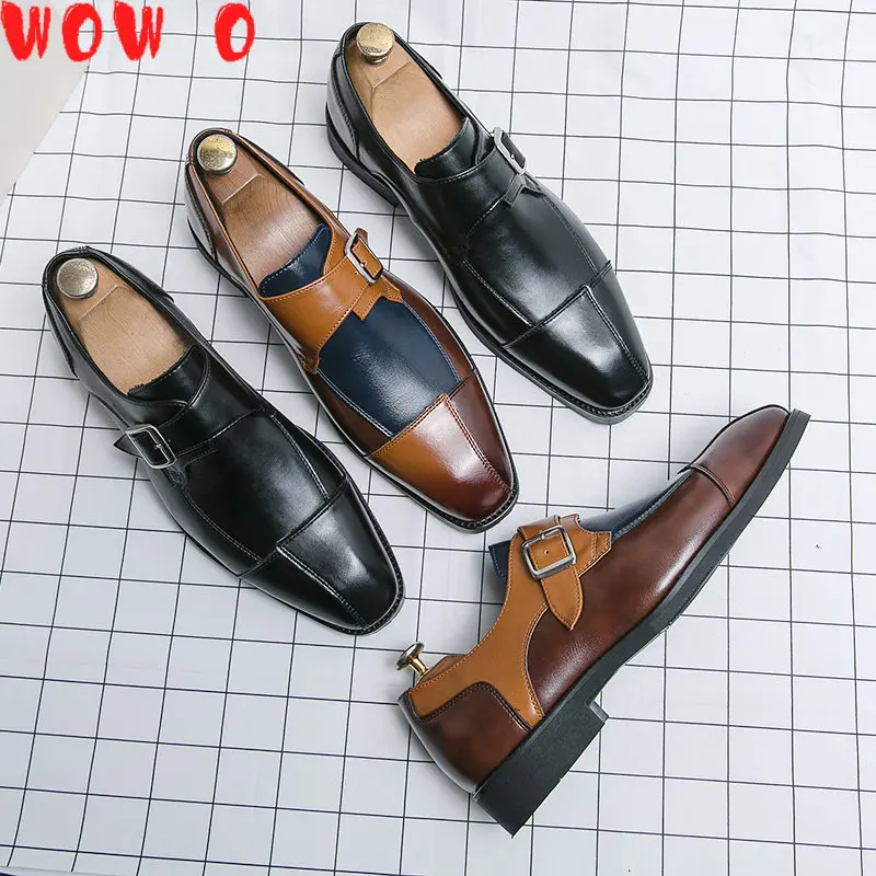 

Men's Dress Shoes Formal Men Monk designer shoes italian Oxford Shoes For Men Wedding Dress Brand Leather Double Buckles brown