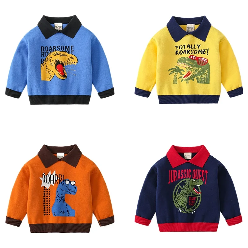 

Повседневный свитер для мальчиков с длинным рукавом и разноцветным мультяшным принтом Стильный вязаный пуловер с отложным воротником для весны и осени для 2-7 лет