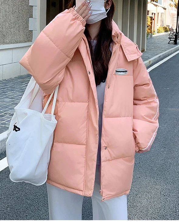 Down cotton jacket for women in 2023, new striped college style, loose and versatile, thickened bread jacket jacket, ins trend
