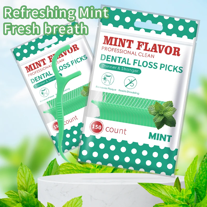 750/300/150/50pcs Bagged Mint Dental Floss-Freshen Breath Clean Mouth-Always Available for Work and Outings Make Friends dental floss