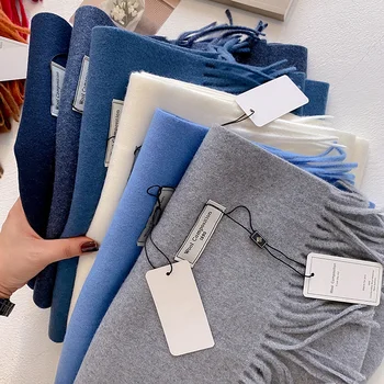 2024 Winter Wool Scarf For Women Long Warm Cashmere Scarves Hijab Solid Lady Shawl Wrap Female Pashmina Bandana Head Scarfs New