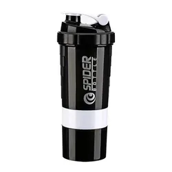 Triple - Layer Protein Shaker Bottle - Durable Plastic Mixing Cup for Fitness and Hydration (White)