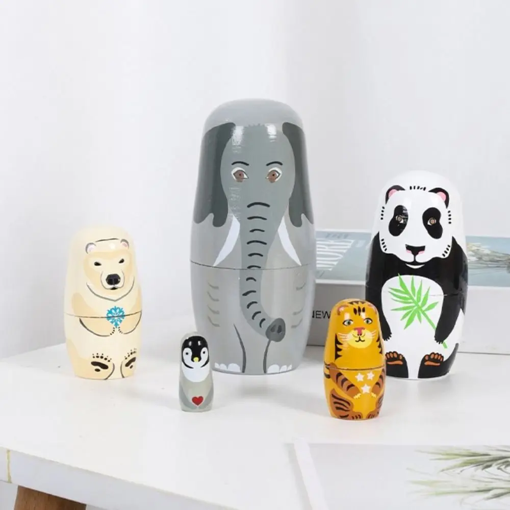 5Pcs/Set Animal Matryoshka Doll Girls Russian Doll Wooden Stacking Dolls Puppy Nesting Dolls Wood Craft Panda Matryoshka