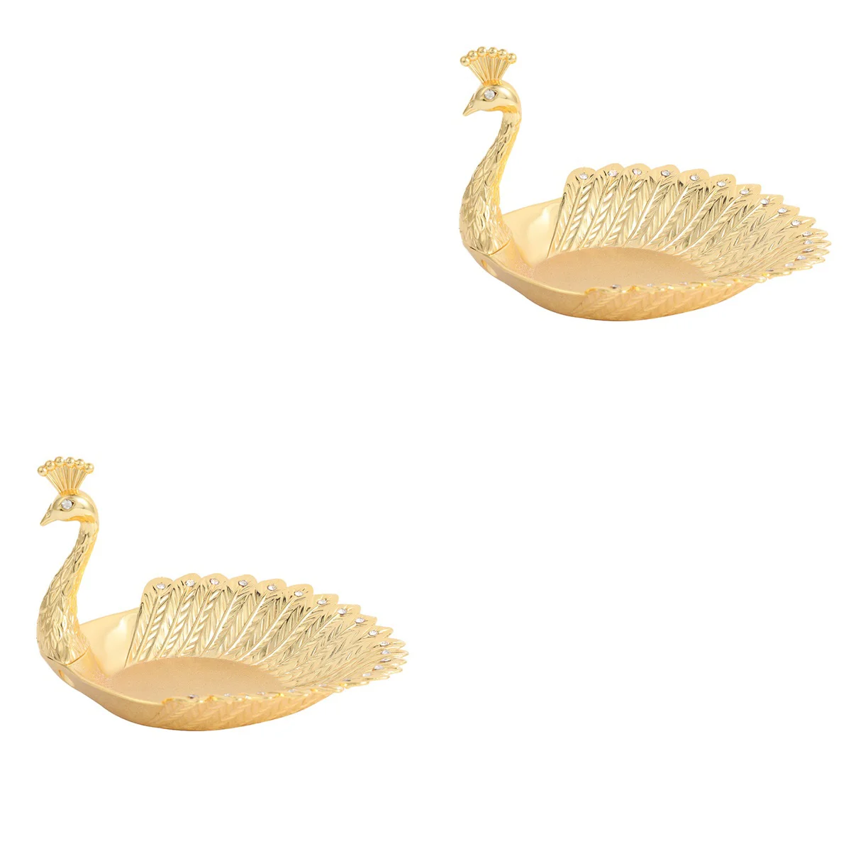 

2 PCS Fruit Tray Chacuterie Boards Golden Peacocks Candy Dish Ring Snack Plate Metal Zinc Alloy Dried