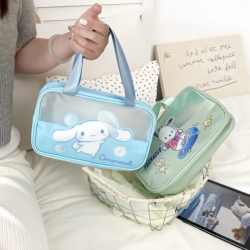 Japanese Sanrio Kawaii Hello Kitty Organizer Portable Cosmetic Bag Transparent Waterproof Portable Stationery Storage Supplies