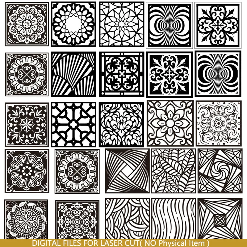Diverse Squares Pattern Laser Cut Vector Design CDR DXF File Ornaments Set Design Patterns for