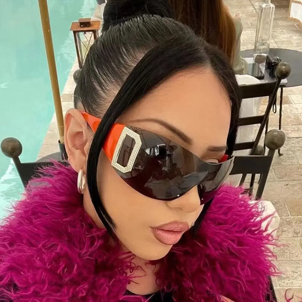 Trendiga överdimensionerade ramglasögon UV400 Skydd Cyber Shade Wrap Around Rimle Y2K Sunglase Rektangel Sun_voghion.com