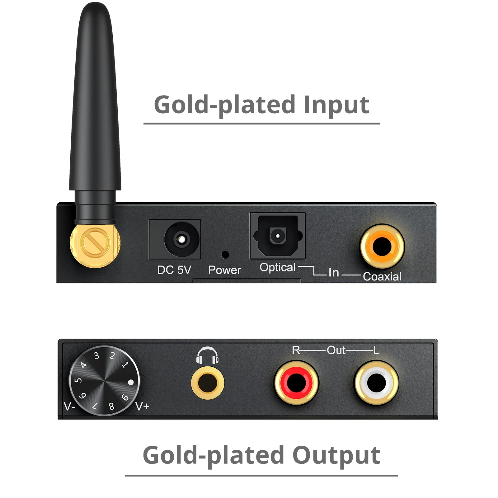 Audio Converter Adapter 192kHz DAC Bluetooth-Compatible Receiver Volume Control Digital Optical Coaxial Toslink to Analog