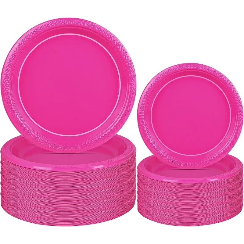 200PCS Disposable Clear Plastic Plates with Rim 9 "Dinner Plates 7 "Dessert Elegant Fancy Heavy Duty Plastic