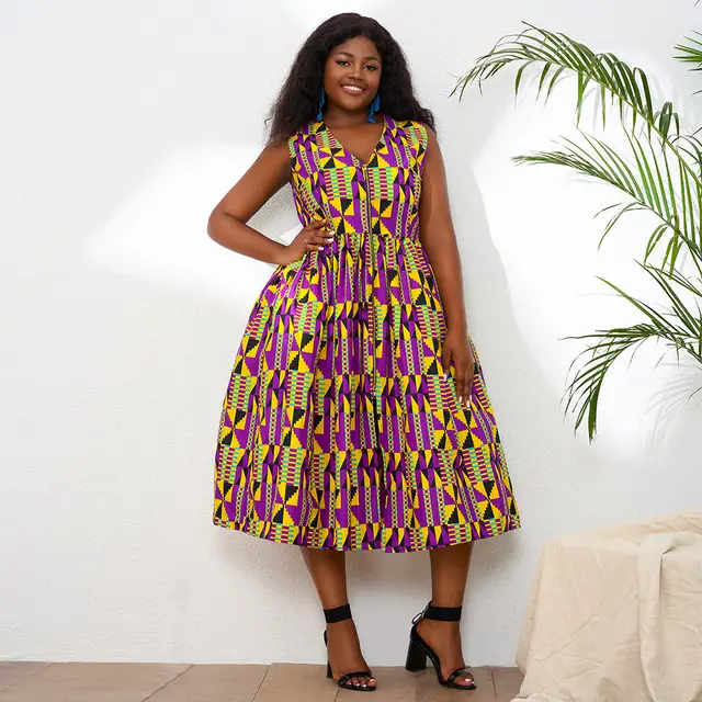Tega Sleeveless Gathered Kente Dress - Image 2