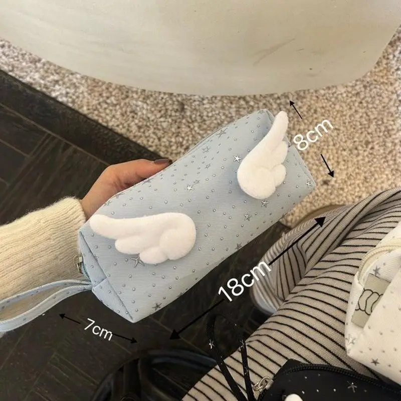 [CR] 프린트 윙스 스타 도트 연필 케이스 Y2k 데스크탑 수납 한국식 펜 가방 대용량 문구류 수납