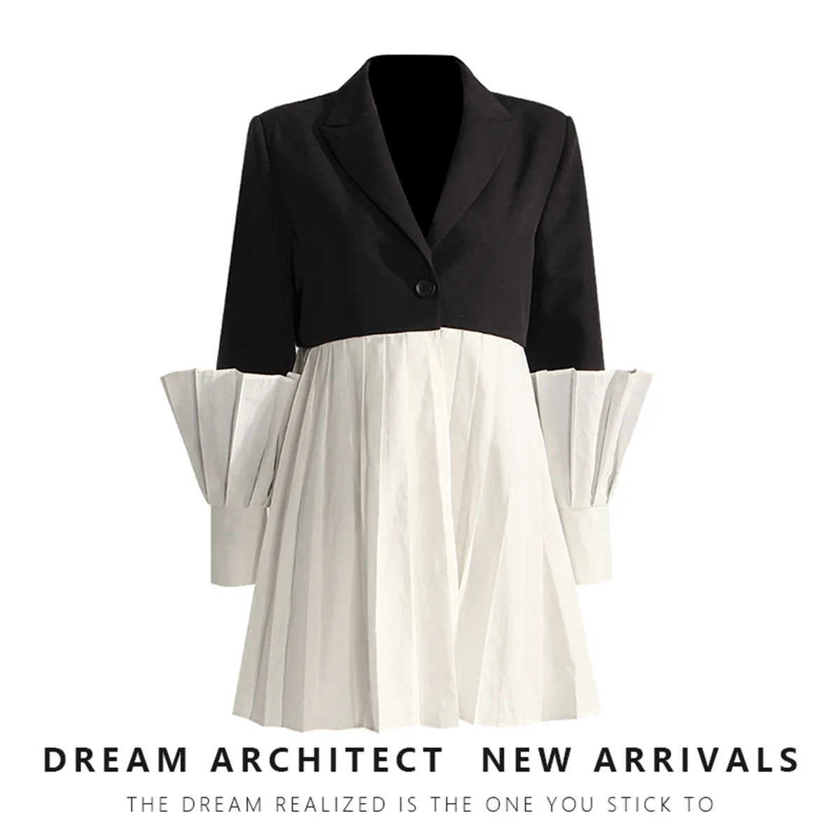

SuperAen Spring 2024 Korean Design Loose Lantern Sleeve Pleated Dresses Fashion Fashion Contrast Shirt Dress