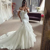 LORIE Vintage Satin Wedding Dresses Pleats Mermaid A-Line Off Shouder Bridal Gowns Elegant Princess Solid Bride Dress Customized 1