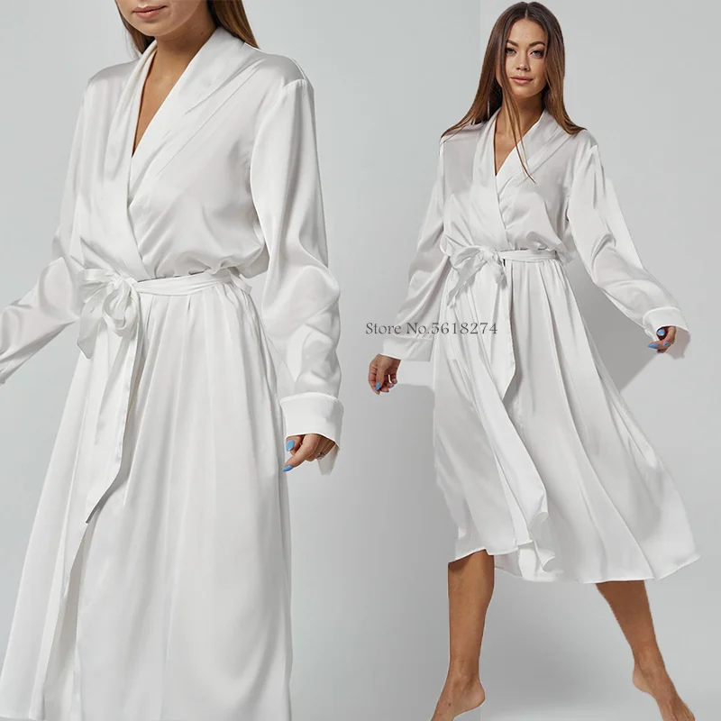 

Женский атласный длинный халат с поясом, ночная рубашка, летнее кимоно, халат, халат, нижнее белье, белая одежда для сна, Свободная Домашняя одежда, одежда для отдыха