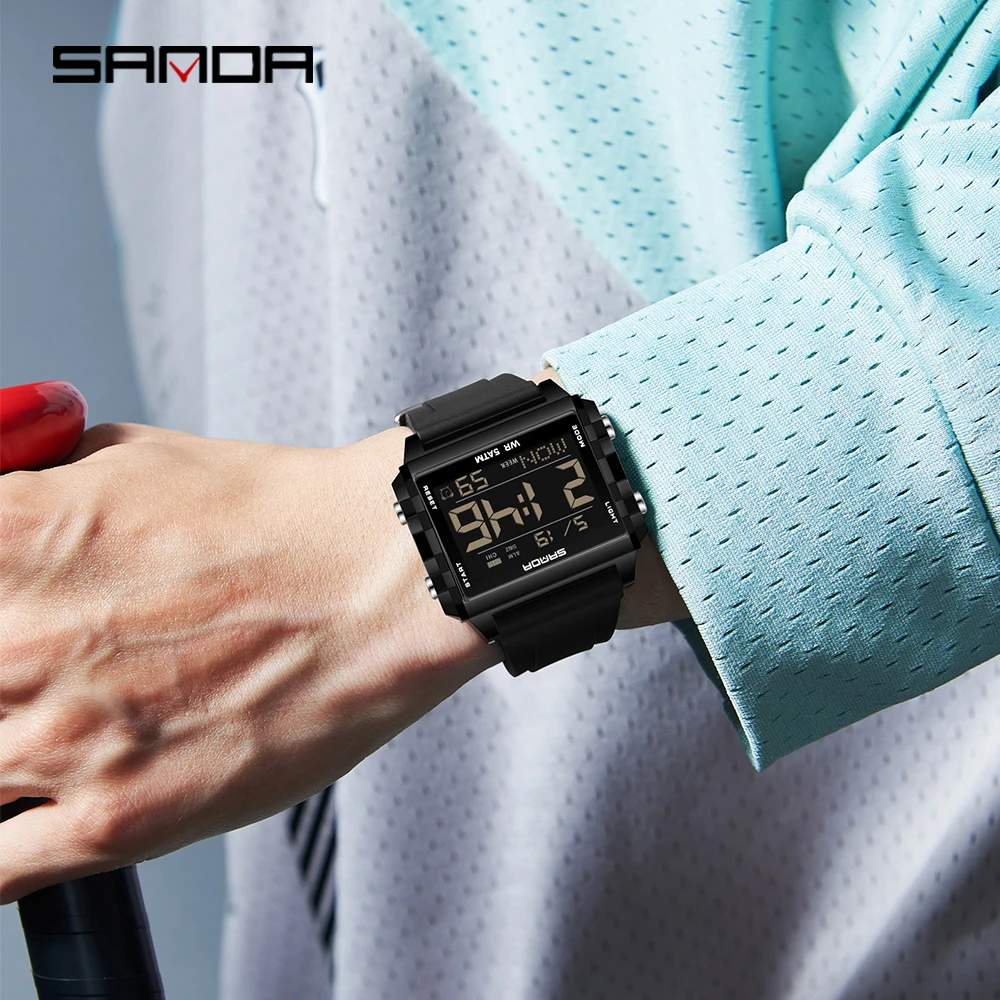 Unisex Trendy Rectangle Digital Sports Watch - Waterproof with LED Backlight