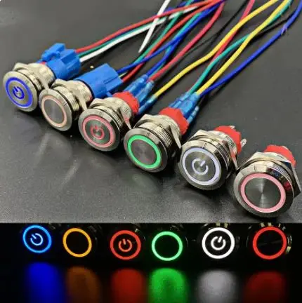12mm small metal push button switch from reset self-locking ring power supply waterproof lamp