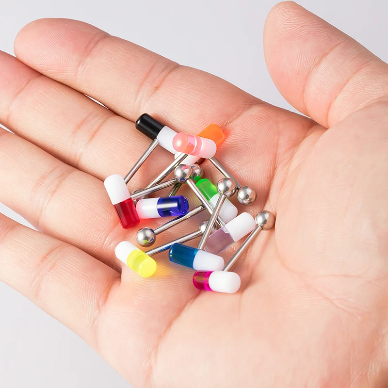 Piercing Jewelry Body Piercing Jewelry Body Jewelry 1/3PC Colorful Capsule Tongue Rings Acrylic Mixed Color Surgical Steel Tongue Piercing Women Body Jewelry Gift