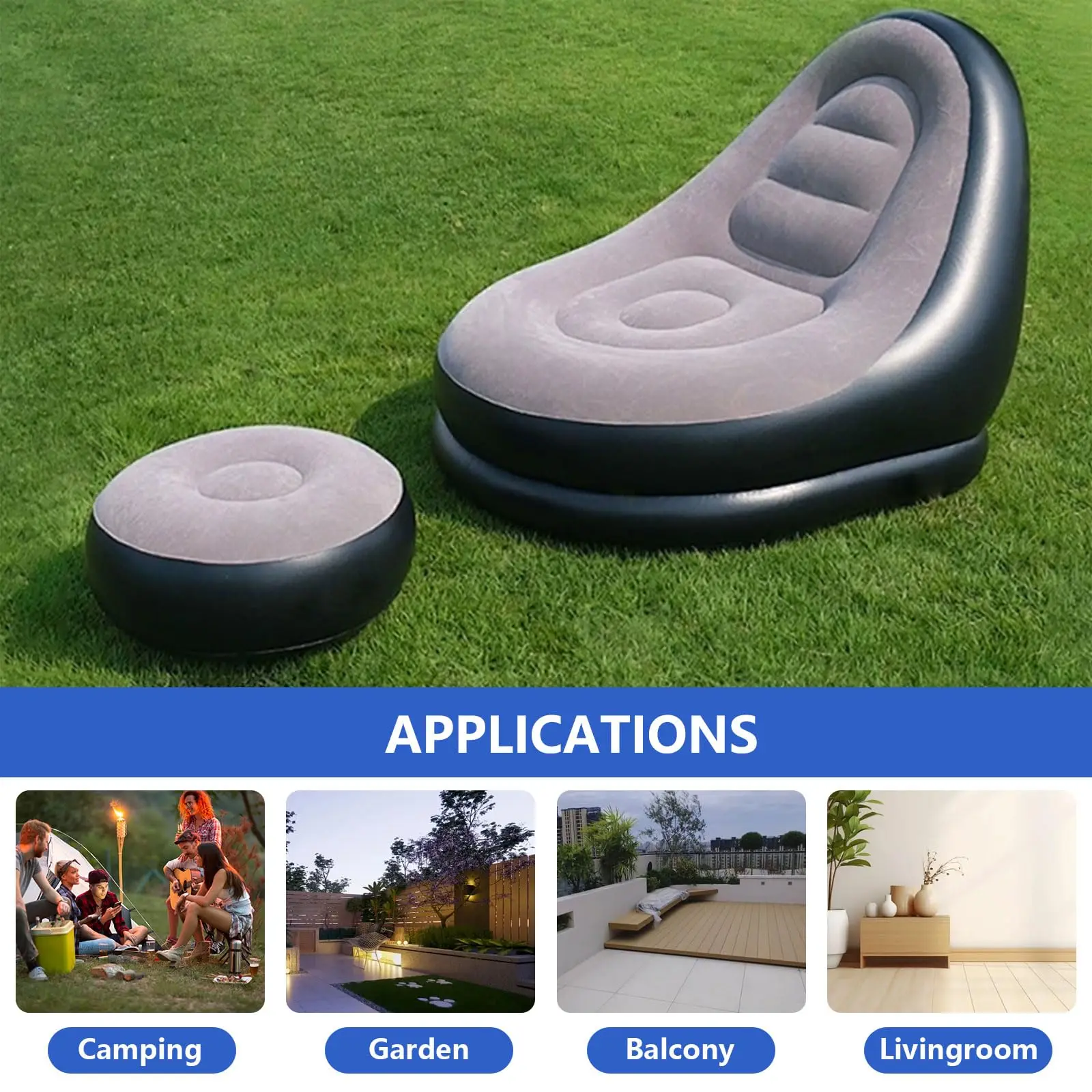 Inflatable Sofa Set New Inflatable Leisure Bean Bag Outdoor Foldable Recliner Bed Fluffy Seat Tatami Footstool Bedroom Chair