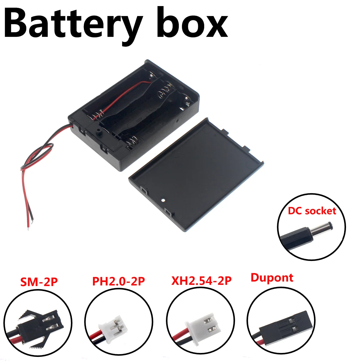 5PCS DIY 3x AA with switch closed Battery Holder Storage Box Case with DC 5.5x2.1mm XH2.54 PH2.0 SM-2P Power Plug