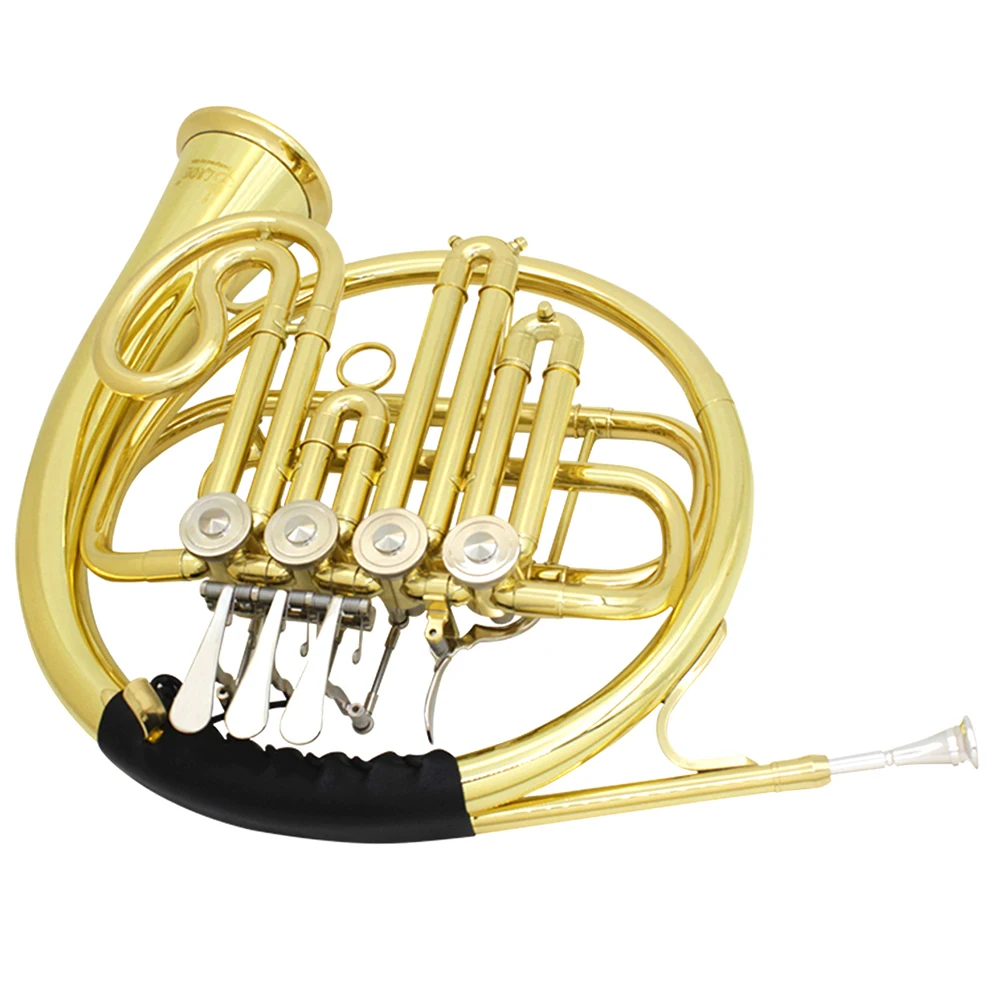 4-Tasten vergoldetes Waldhorn F/Bb Split zweireihiges Bach Waldhorn Messing Musikinstrument mit Koffer Mundstück Teile – Detail 4